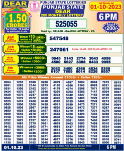 Punjab Dear 200 Monthly Lottery Result 01.10.2023