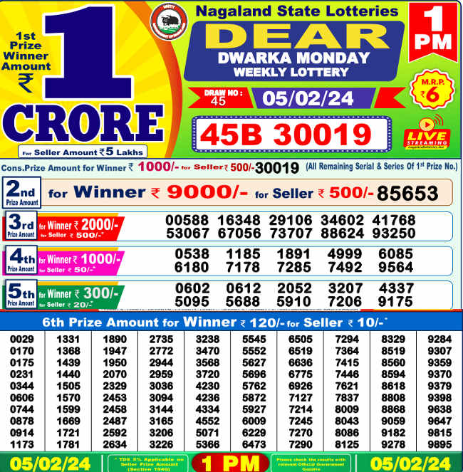 Nagaland 1PM Lottery Result 5.2.2024